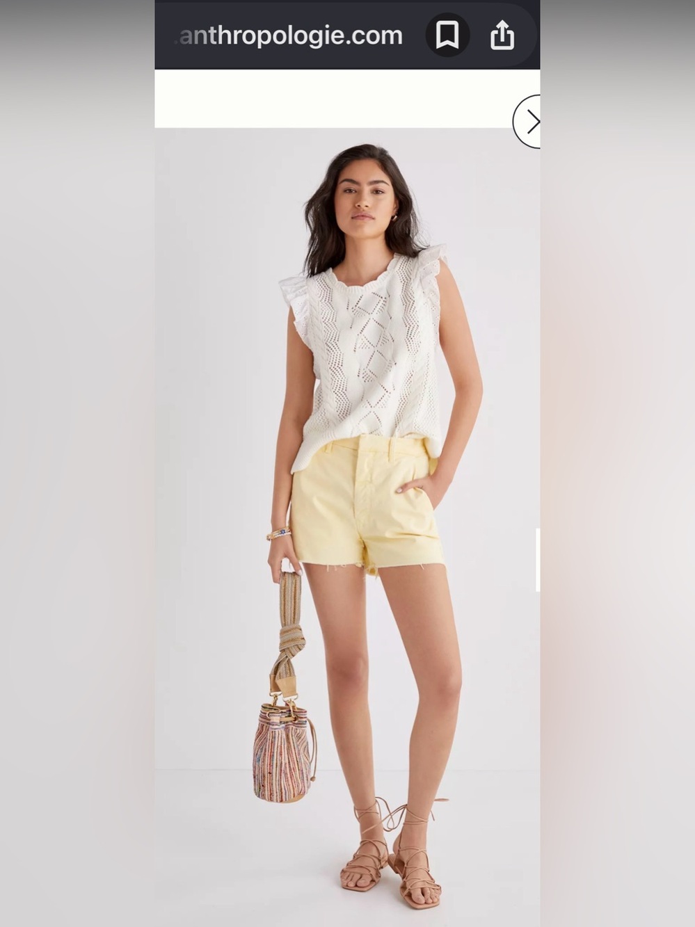 Anthropologie Cream Cable Knit Ruffle Sleeve Tank
